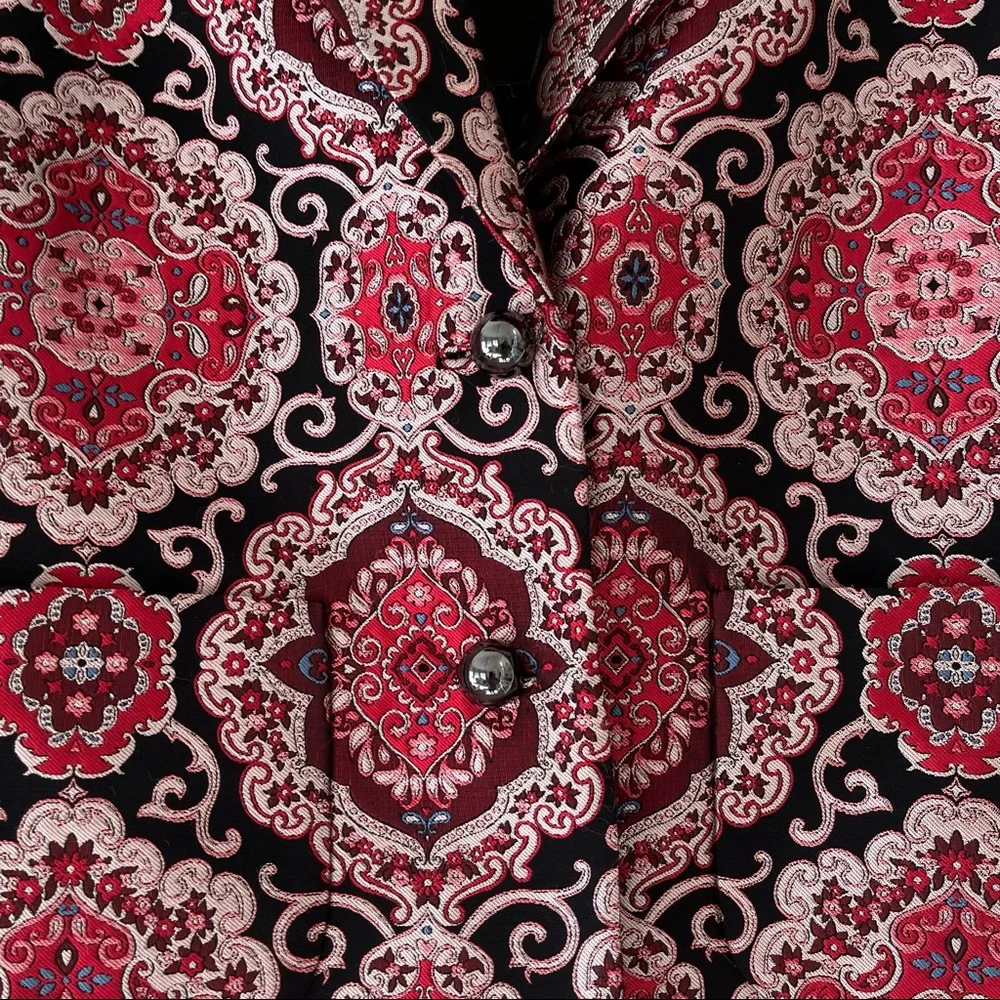 Kate Spade red black brocade jacket 2
